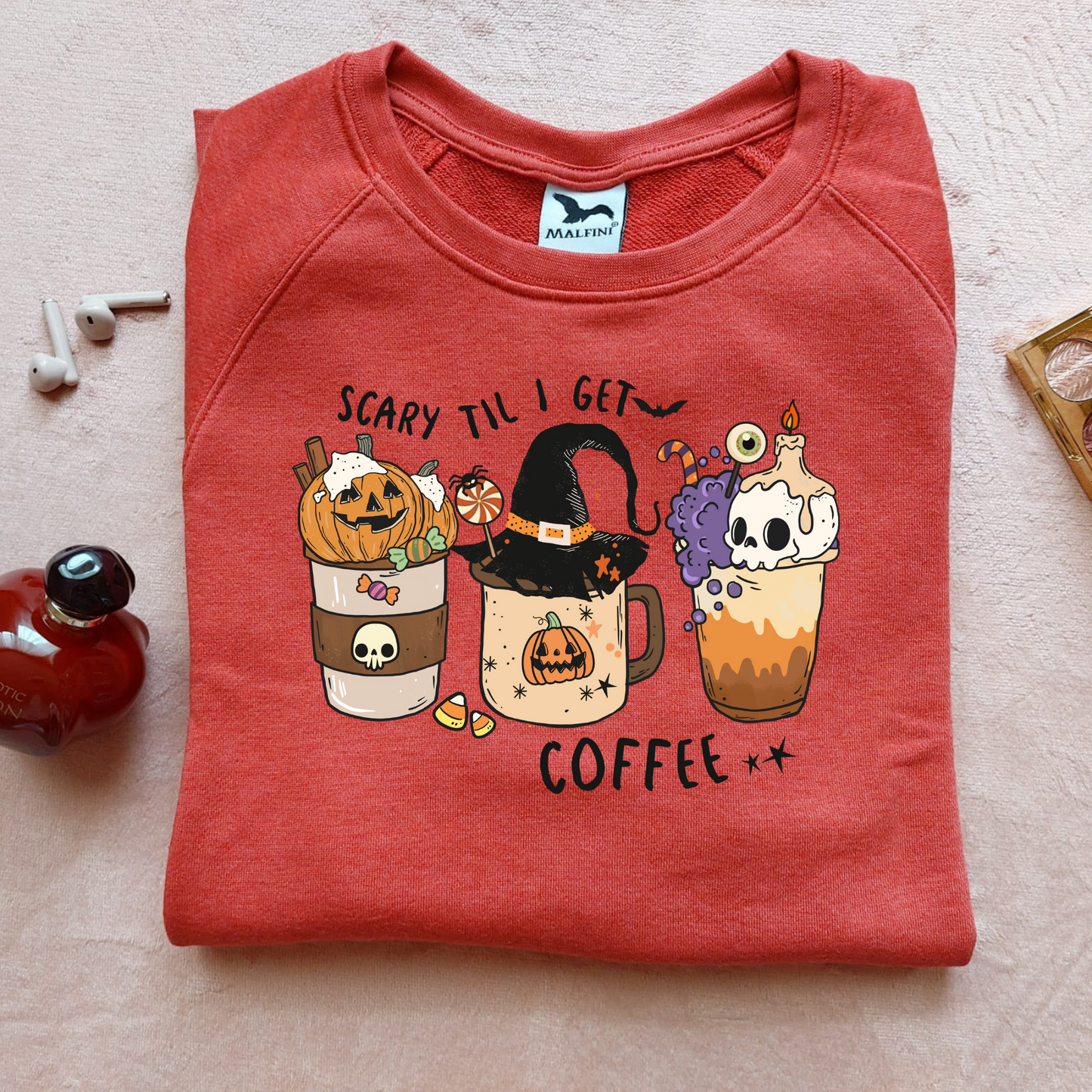 Bluza personalizata dama Halloween cu mesajul Scary Til I get Coffee