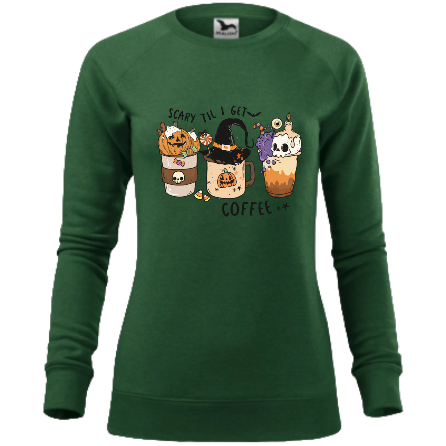 Bluza personalizata dama Halloween cu mesajul Scary Til I get Coffee