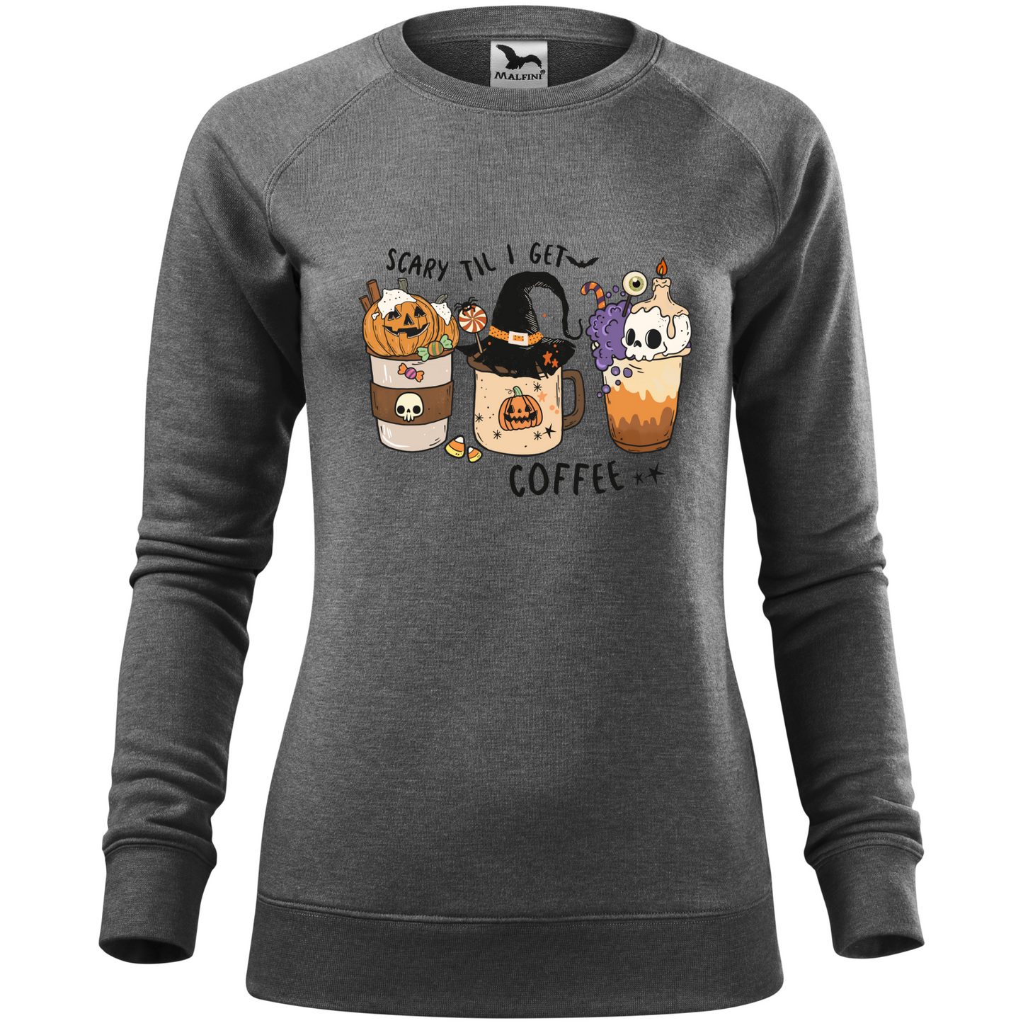 Bluza personalizata dama Halloween cu mesajul Scary Til I get Coffee
