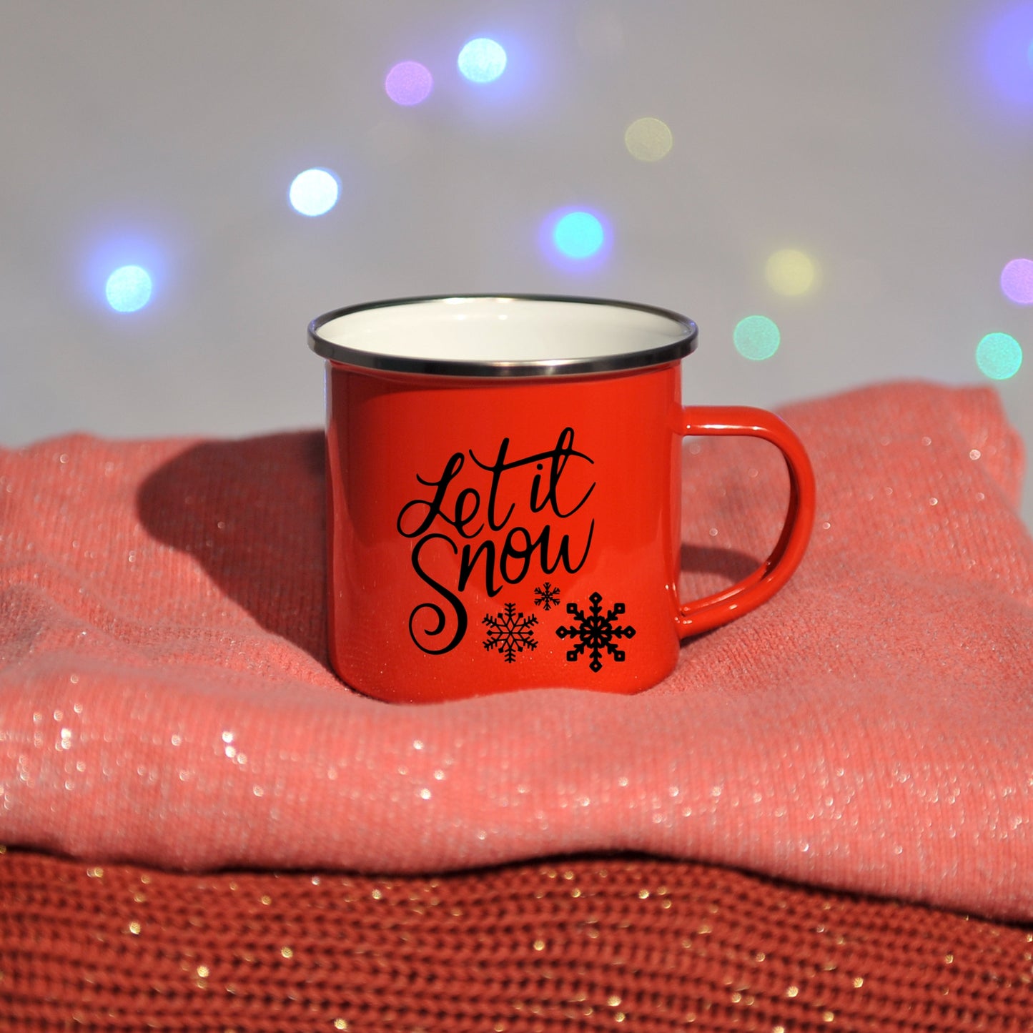 Cană metalică emailată cu text - Let it snow!