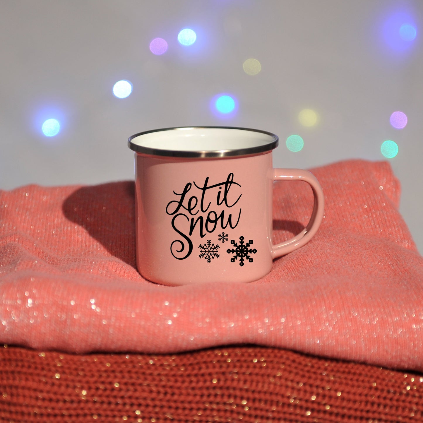 Cană metalică emailată cu text - Let it snow!
