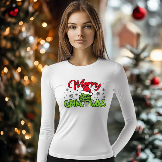 Tricou cu maneca lunga personalizat dama, Crăciun - Merry Grinchmas