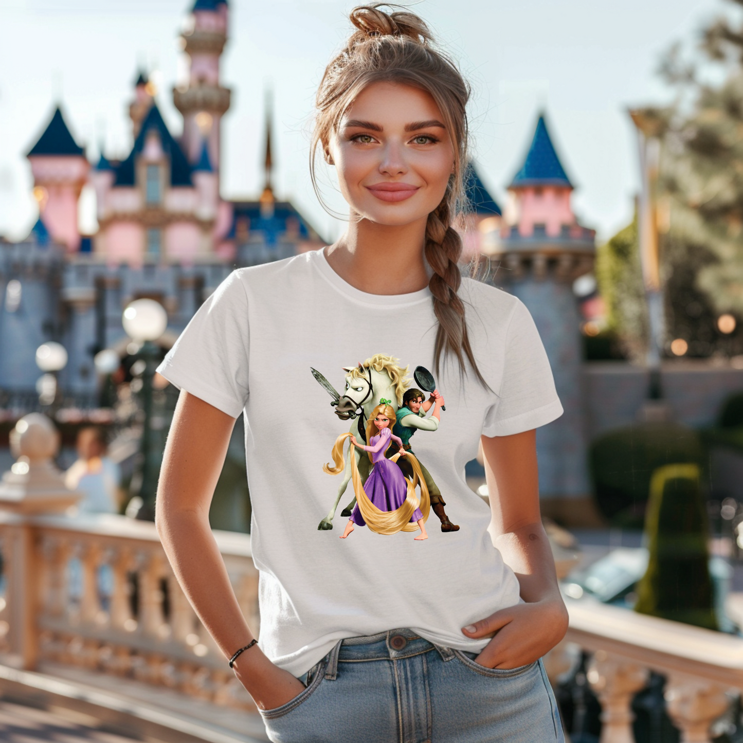 Tricou personalizat damă - Tangled - Rapunzel si Echipa