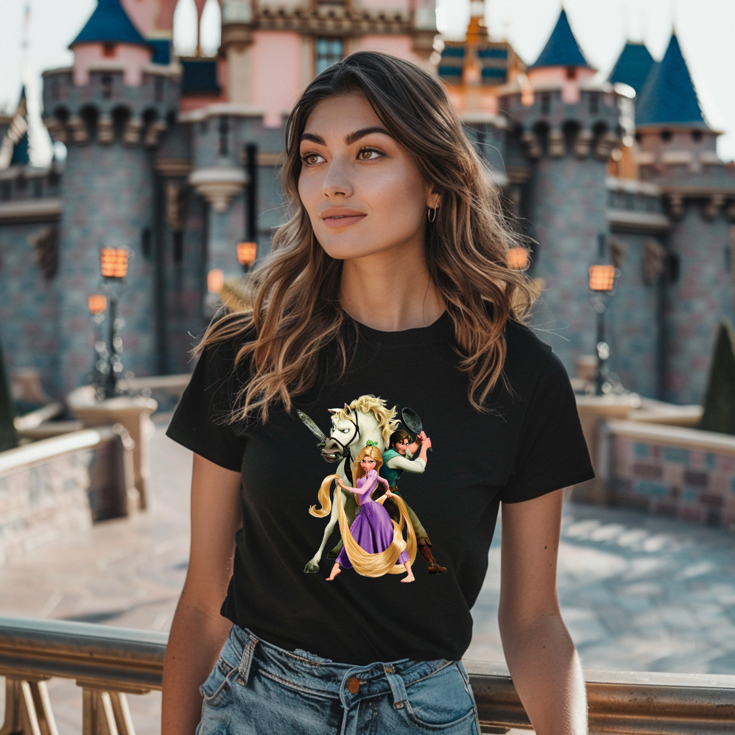 Tricou personalizat damă - Tangled - Rapunzel si Echipa