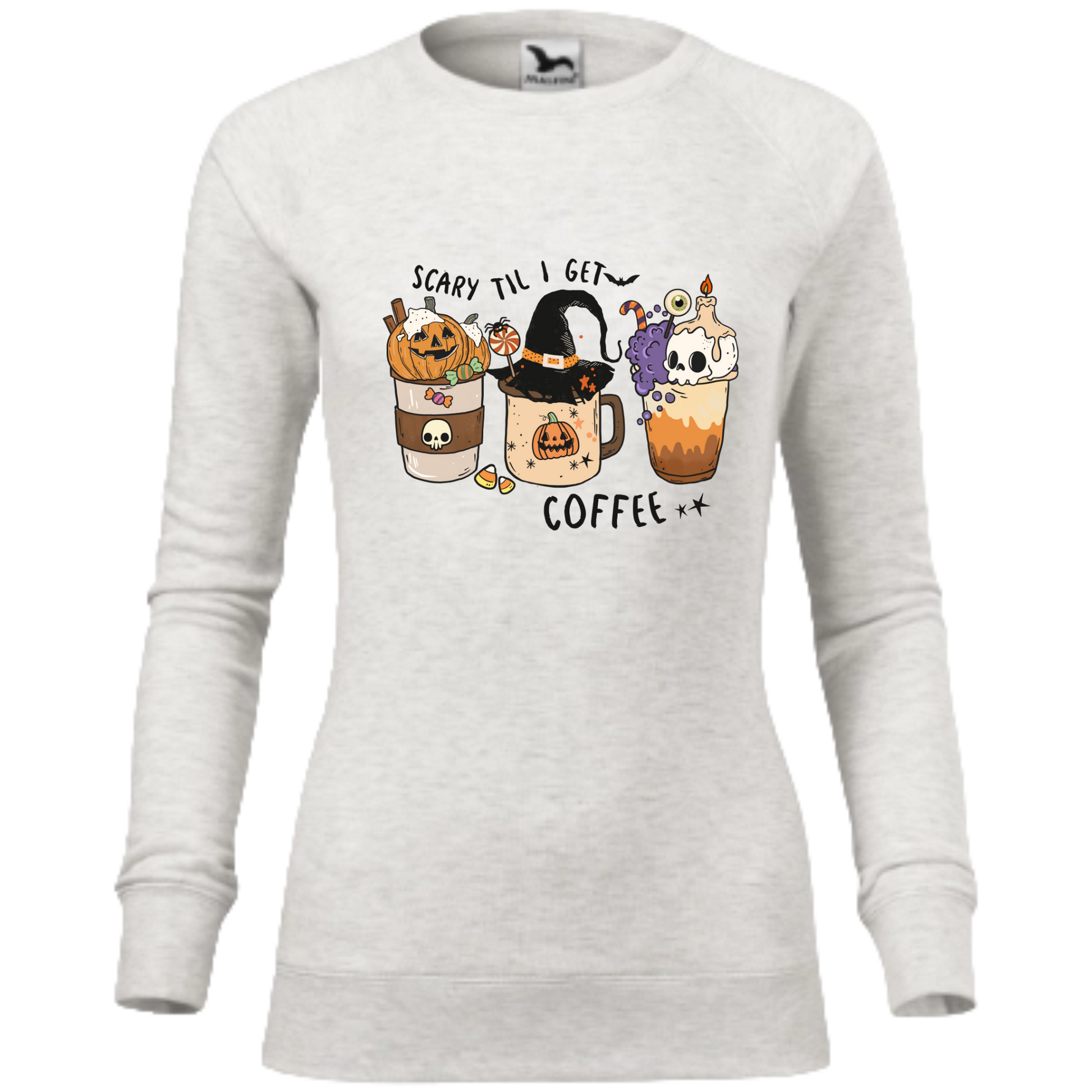 Bluza personalizata dama Halloween cu mesajul Scary Til I get Coffee