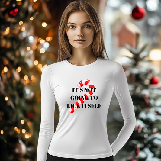 Tricou cu maneca lunga personalizat dama, Crăciun - It's Not Going to Lick Itself