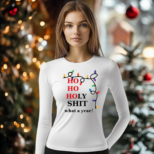 Tricou cu maneca lunga personalizat dama, Crăciun - Holy Shit