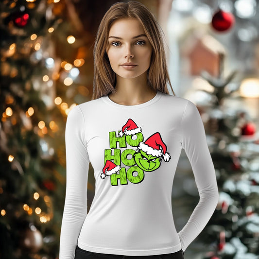 Tricou cu maneca lunga personalizat dama, Crăciun - Grinch HO's