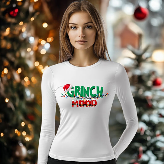 Tricou cu maneca lunga personalizat dama, Crăciun - Grinch Mood