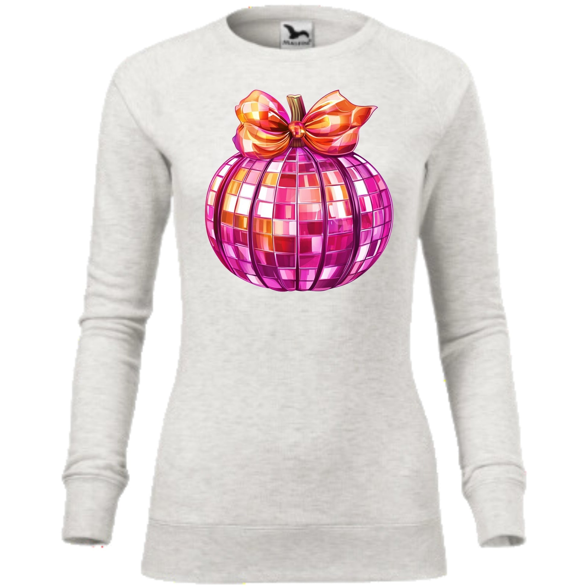 White Halloween Crewneck with disco ball pumpkin