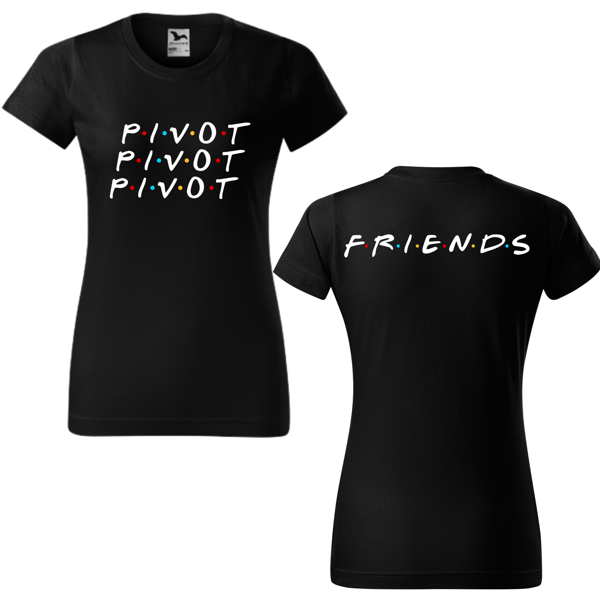 Tricou personalizat cu celebra replică "Pivot! Pivot! Pivot!" din 'Friends'.