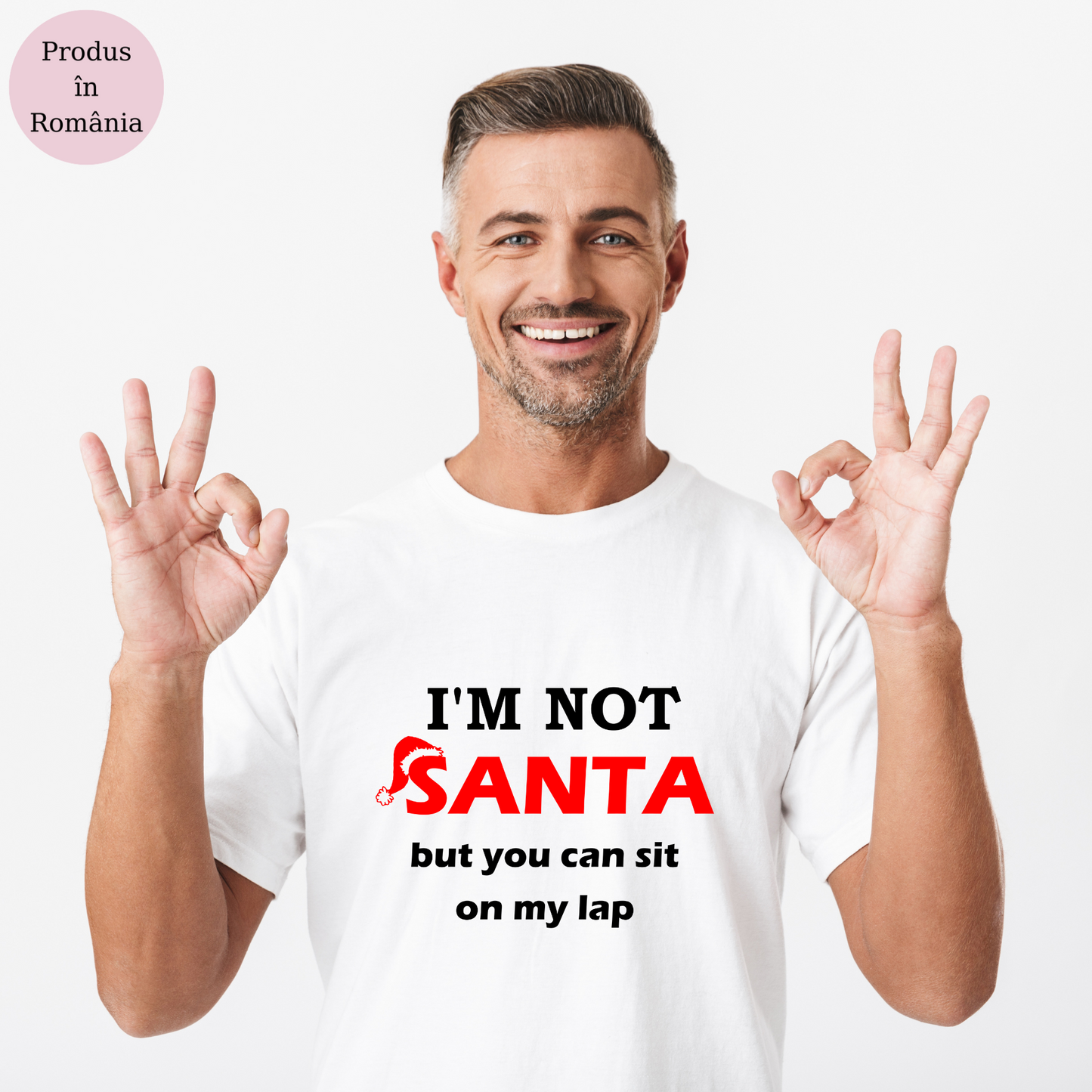 Tricou personalizat Crăciun cu mesajul I am not Santa, but you can sit on my lap