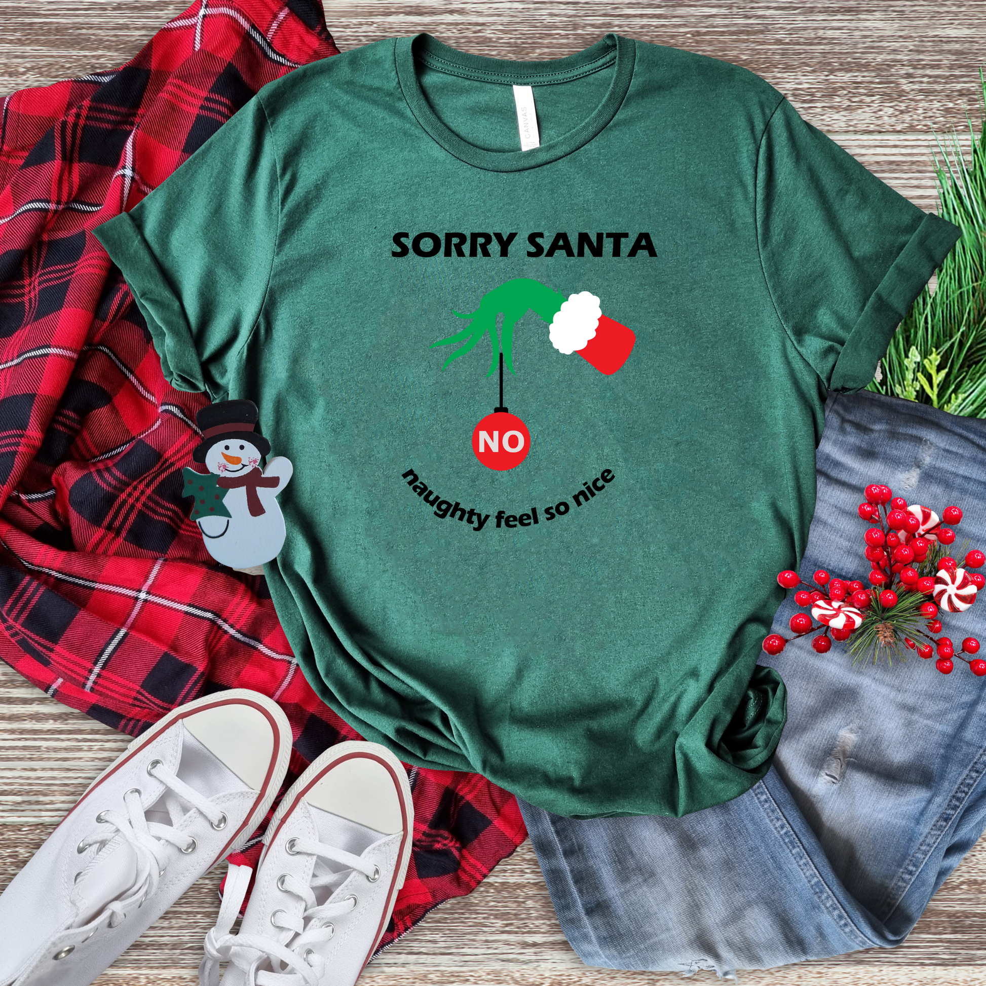 Tricou personalizat Craciun cu mesajul Sorry Santa, Naughty Feels So Nice!