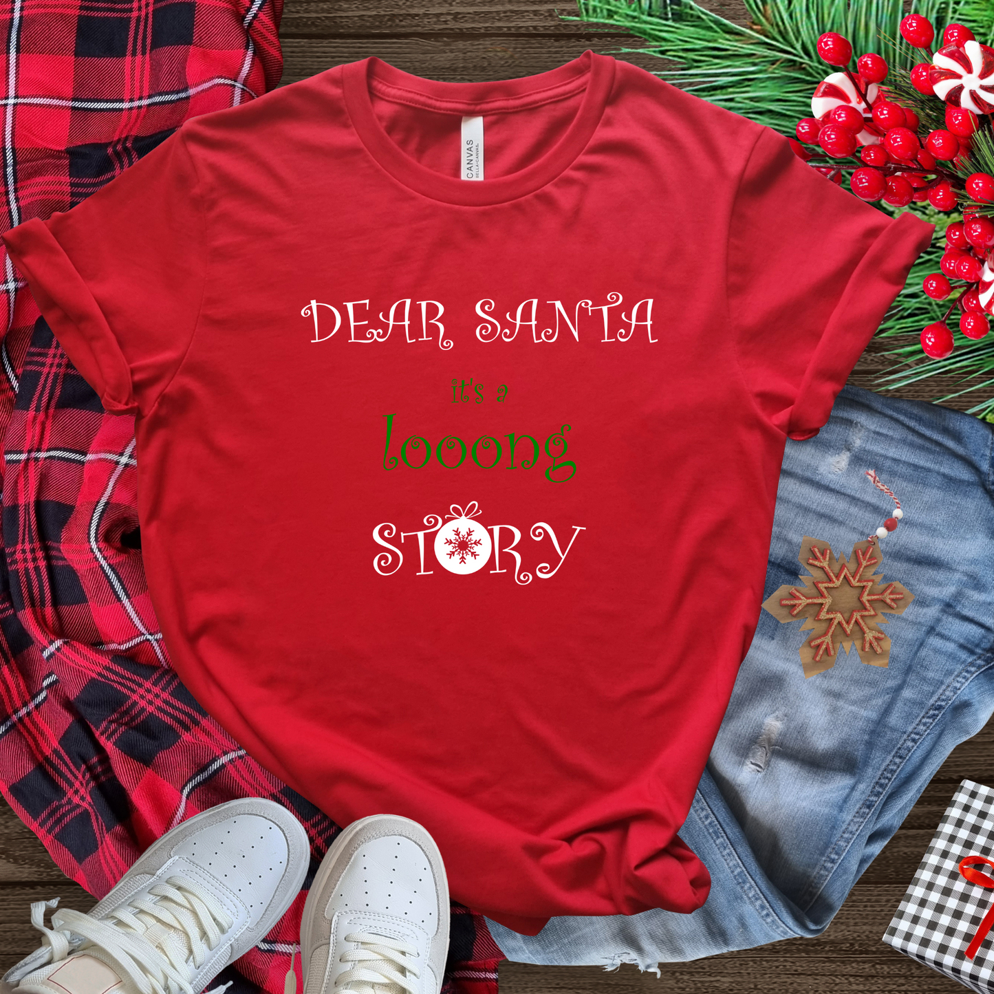 Tricou personalizat Craciun cu textul Dear Santa, It's a long story